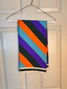 Vintage Yves Saint Laurent Silk Scarf in Orange, Purple, Teal & Black